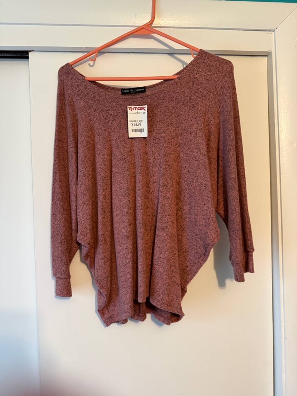 Kim & Cami Dusty Rose Off-the-Shoulder Batwing Sweater